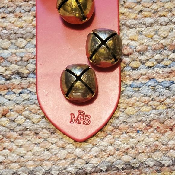 Vintage MBS Sleigh Bells Red Leather Brass Christmas Holiday Door Decoration - Picture 2 of 7